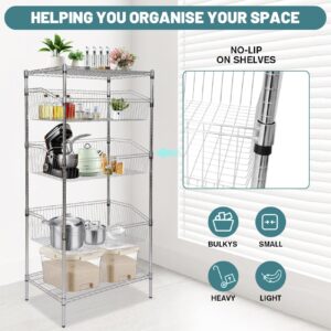 biosp 4-Tier Adjustable Metal Wire Rack Shelving Unit, Heavy Duty Basket Storage Shelf for Outdoor & Indoor, Bathroom, Laundry, Kitchen, Garage