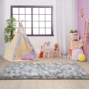 AROGAN 2x6 Feet Soft Runner Rugs for Bedroom Plush Fluffy Rug, Shag Furry Area Rug Carpet Non Shedding for Nursery Children Kids Girls Room Home Hallways Decorative, Grey and White