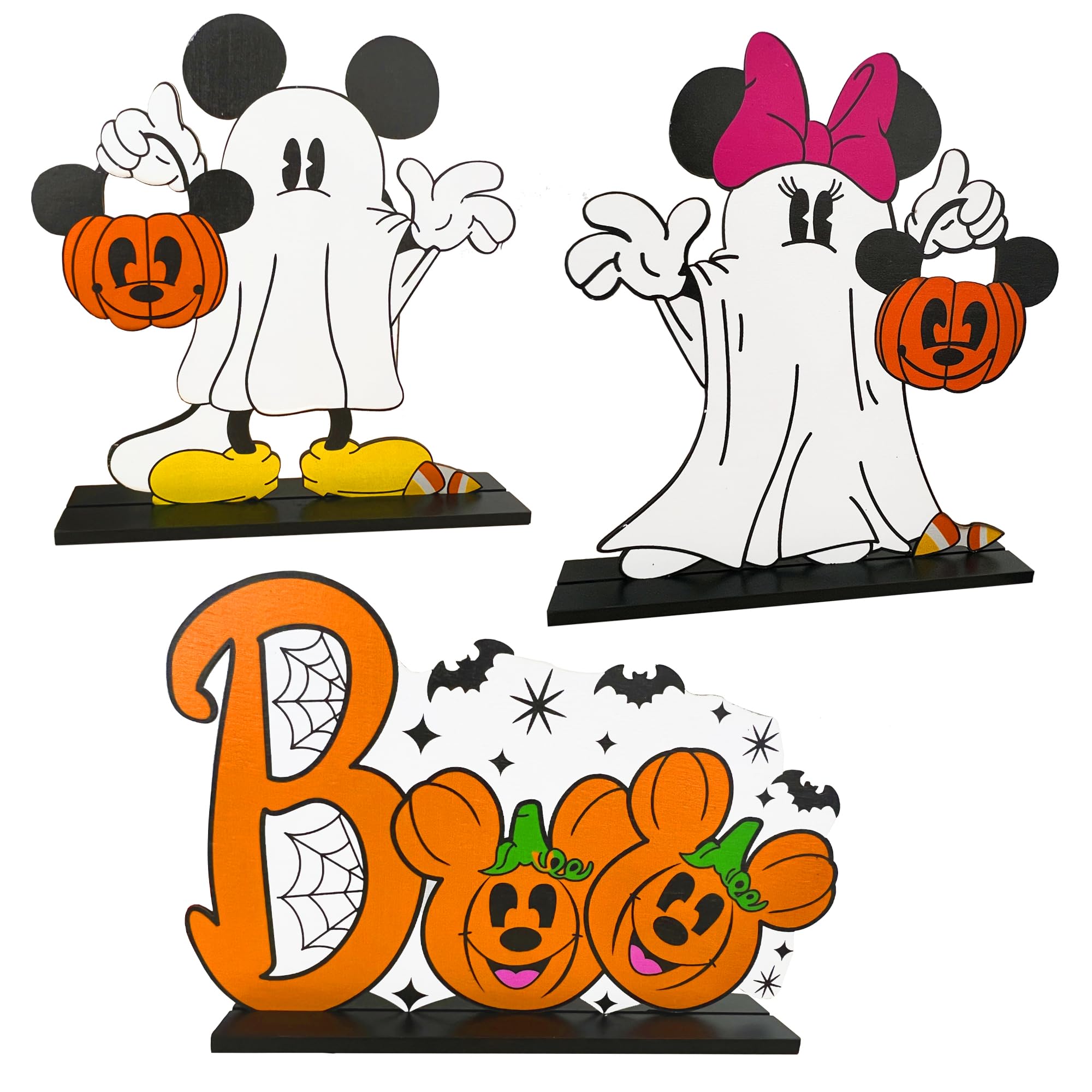 3PCS Halloween Mouse Wooden Table Centerpieces Halloween Mouse Decorations Boo Sign Table Centerpiece for Halloween Happy Halloween Mouse Pumpkin Table Topper for Halloween Party Supplies