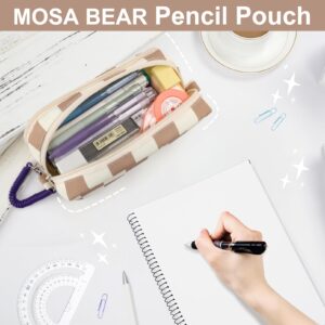 MOSA BEAR Pencil Case Large Capacity Pencil Pouch with Zipper Portable Office Stationery Makeup Bag, Aesthetic Big Capacity Pen Bag for Teen Girls, Women(Brown)