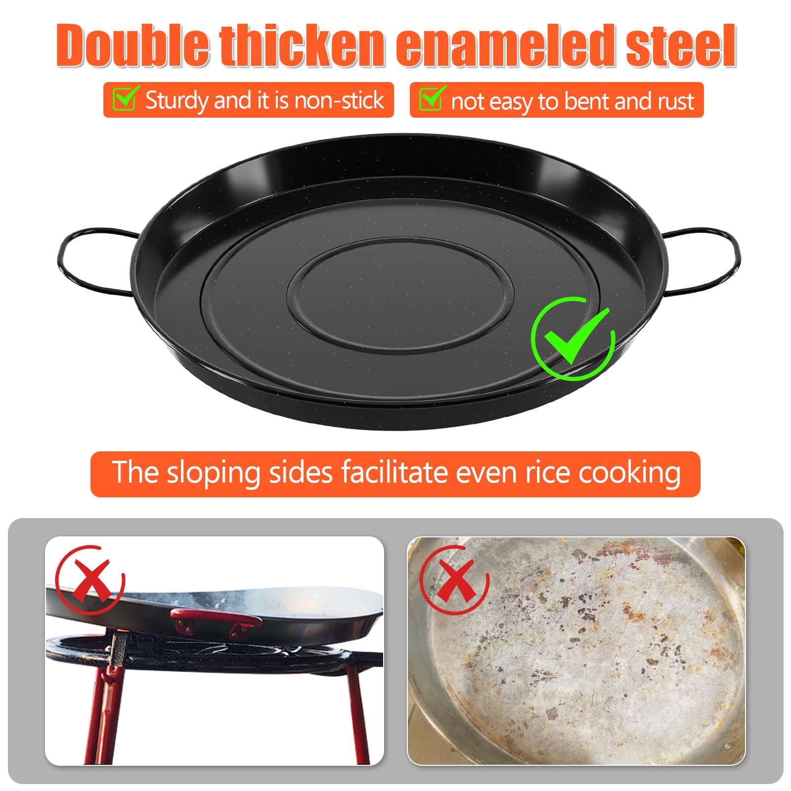 QuliMetal Paella Pan Burner & Stand Set, 22 Inch Enameled Paella Pan, Built-In Ignitor, Regulator Hose, Carry Bag, Durable Legs & Side Shelf, Ideal for Camping, Backyard & Patio Cooking, 16 Servings