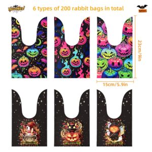 200PCS Halloween Treat Bags Candy Bags Bulk,Halloween Candy Bags for Kids Trick or Treat,Plastic Small Halloween Goodie Bags Halloween Party Favor Bags for Snack Sandwich Cookie