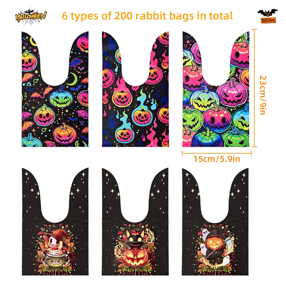 200PCS Halloween Treat Bags Candy Bags Bulk,Halloween Candy Bags for Kids Trick or Treat,Plastic Small Halloween Goodie Bags Halloween Party Favor Bags for Snack Sandwich Cookie