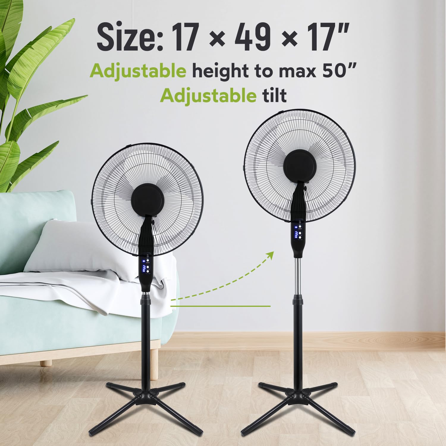 Craig TH6069, 16 Inch Oscillating Stand Fan with Remote Control, 90 Degree Oscillating Head, Adjustable Height and Tilt, Perfect for Bedroom, Office and any small to medium sized Room, NEW