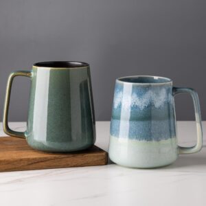 TaoTaojarvie Ceramic Coffee mugs, 24 oz, Extra Large Mugs, Big Tea and Coffee Cups, Large Handle, Pottery Mugs, Transmutation Glaze，Wide Bottom Coffee Mug, Microwave and Diahwasher Safe. (Light Green)