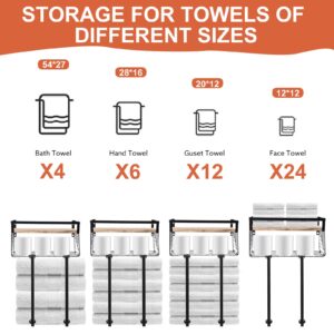 Dntorx Towel Racks for Bathroom, Wall Towel Holder with Storage Basket Bathroom Towel Rack Wall Mounted Holder Bath Towel Storage Towel Shelves Organizer for Bathroom, Rv