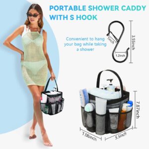 WSSROGY Portable Mesh Shower Caddy Tote Bag with 8 Pockets for Camping, Swimming, Gym, Bathroom, Dorm (Black)