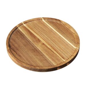 9.84" wood bathroom vanity tray round jewelry storage, rustic farmhouse coffee table decor, circle wooden serving tray, walnut.