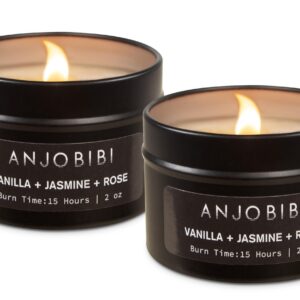 Vanilla & Jasmine & Rose Scented Candle Gifts for Women （2 Pack） - 2 Oz - 15 Hour Burn Time Long Lasting Candle，All Natural, Soy Candles, Soothe