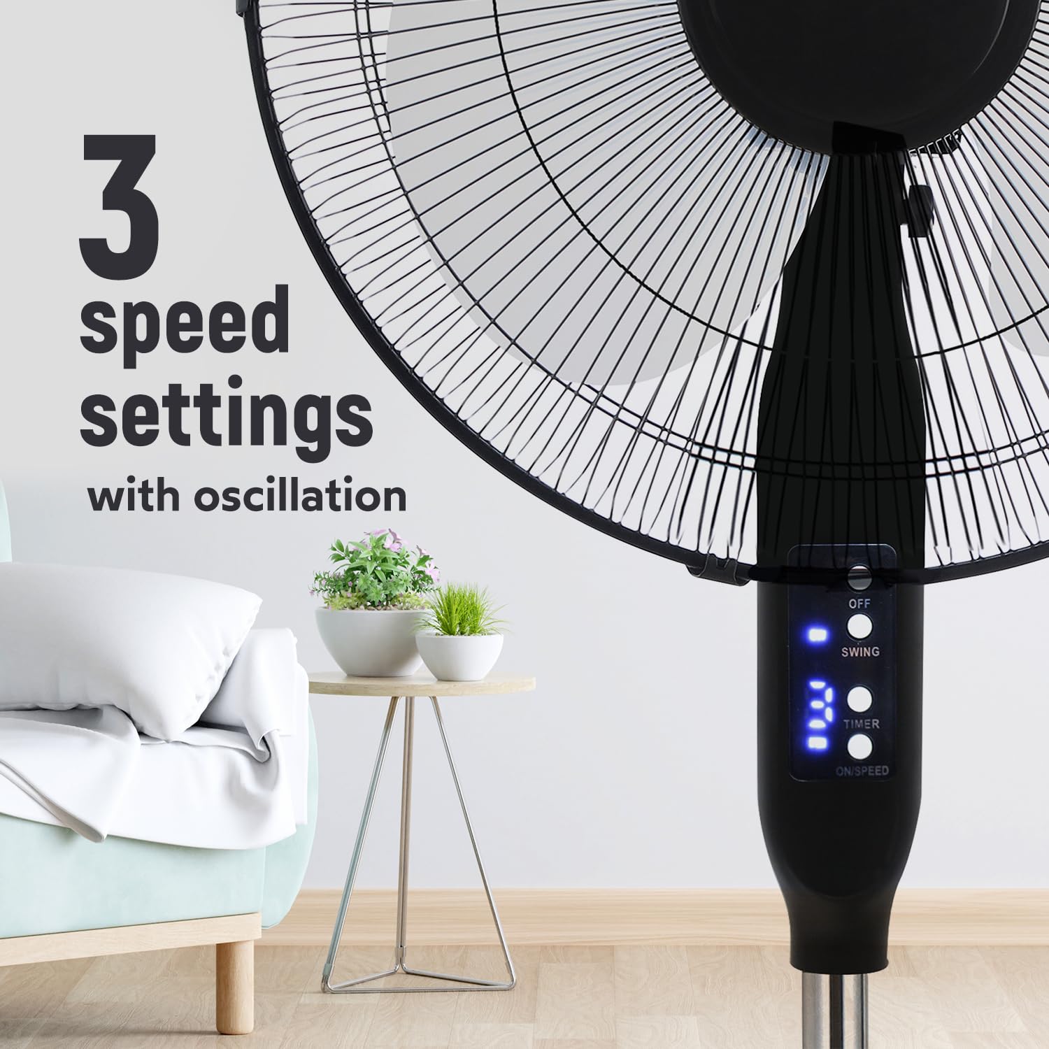 Craig TH6069, 16 Inch Oscillating Stand Fan with Remote Control, 90 Degree Oscillating Head, Adjustable Height and Tilt, Perfect for Bedroom, Office and any small to medium sized Room, NEW