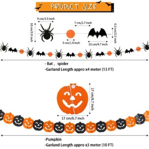 Halloween Hanging Paper Fans Decorations, Orange and Black Halloween Decor.Paper Spider Honeycomb, Hanging Swirls Decorations, Bat Pumpkin Spider Paper Garland for Wall Window Halloween Decorations.