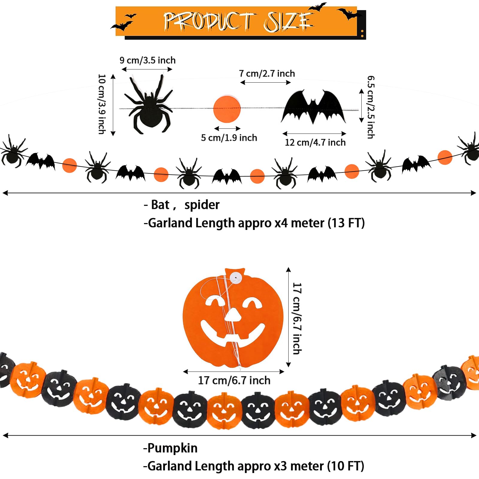 Halloween Hanging Paper Fans Decorations, Orange and Black Halloween Decor.Paper Spider Honeycomb, Hanging Swirls Decorations, Bat Pumpkin Spider Paper Garland for Wall Window Halloween Decorations.