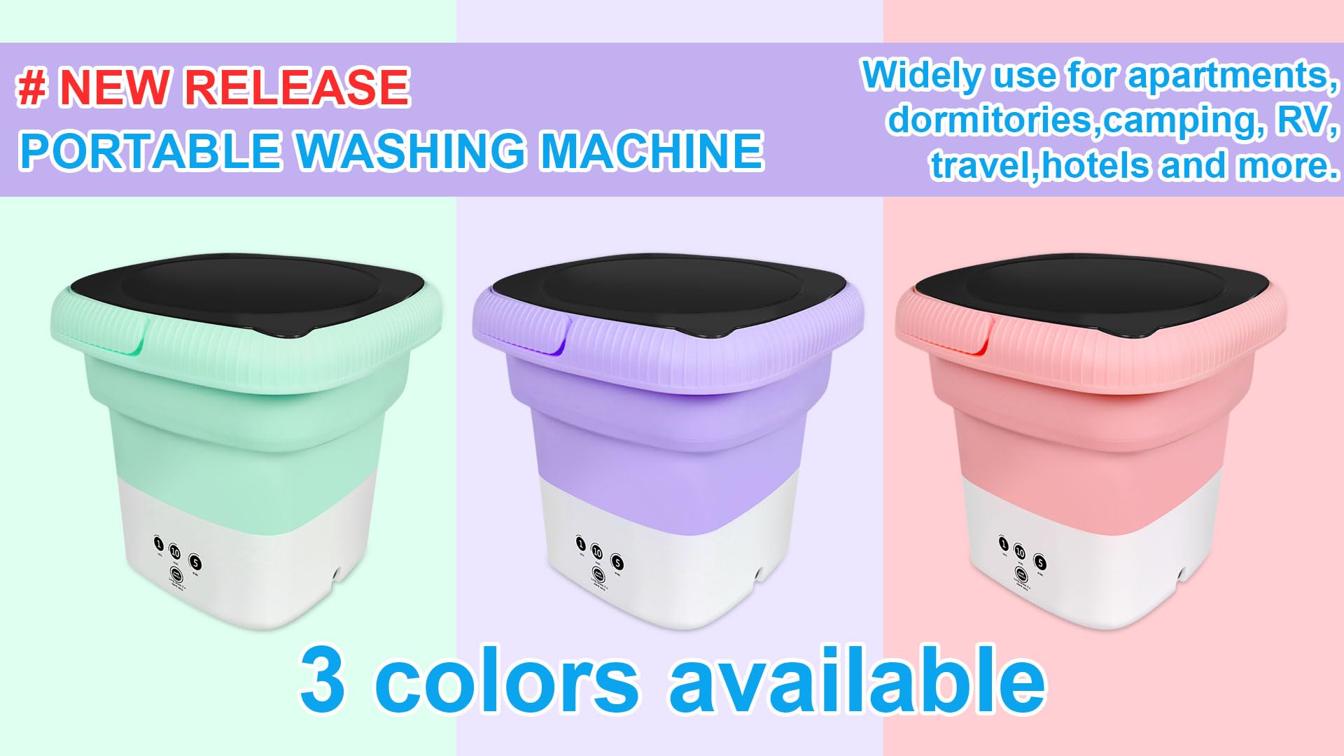 HULKNPEW 6.5L Folding Washing Machine,Portable Washing Machine,Small Washer with 3 Modes Deep Cleaning & Spin-dry,Easy to Carry,Suitable for Apartments, Dormitories, Camping, RV, Travel,Hotels-Purple