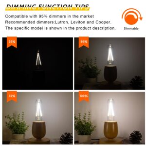 Sphoon Dimmable 4000K Natural White Light Tubular Led Bulb E26 led Light Bulb,T10 T30 Vintage LED Bulbs, 40 watt Equal 4W, Edison Lights Bulbs, AC120V, 400lm, for Chandelier Pendant Lights- 2 Pack