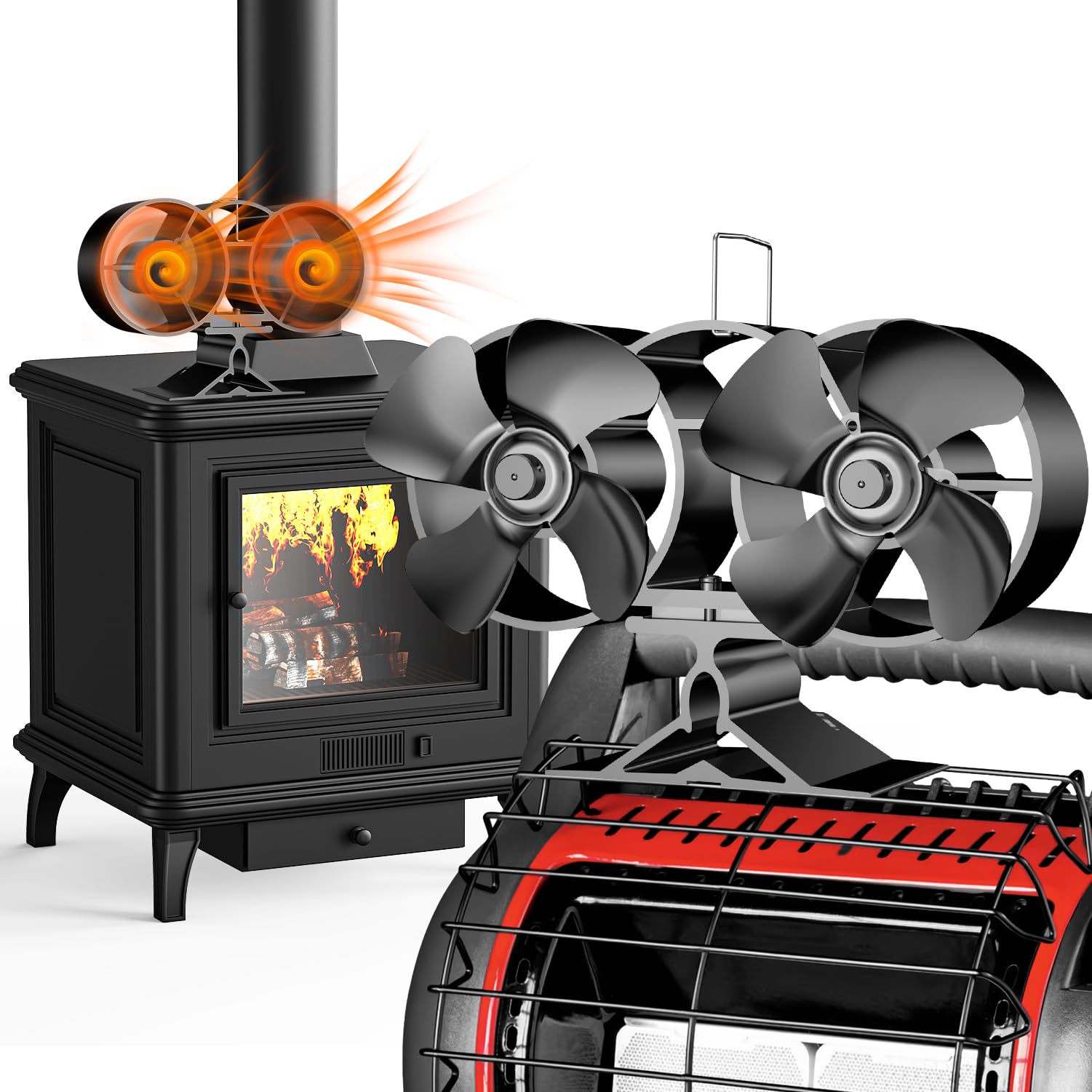 ZHENGXOO 8-Blade Wood Stove Fan Heat Powered,Dual Motor Fireplace Fan,Wood Stove Fan for Buddy Heater, Wood/Log Burner Stove