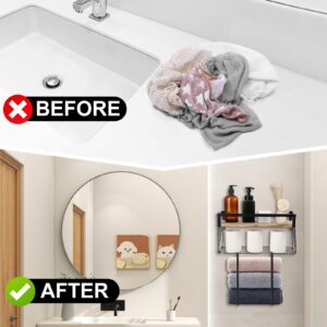 Dntorx Towel Racks for Bathroom, Wall Towel Holder with Storage Basket Bathroom Towel Rack Wall Mounted Holder Bath Towel Storage Towel Shelves Organizer for Bathroom, Rv