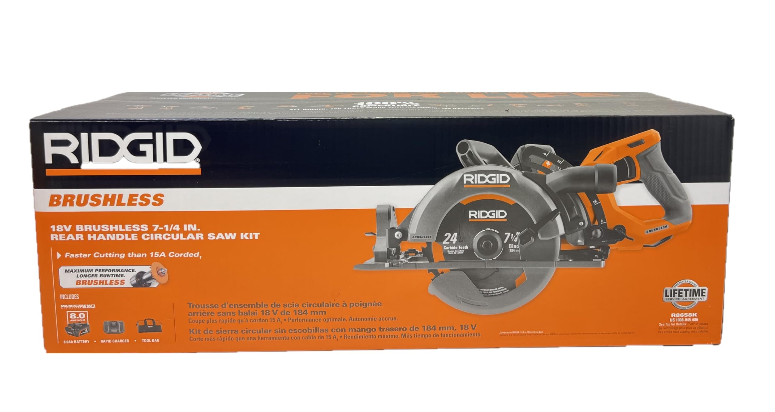 RIDGID 18V Brushless Cordless 7-1/4 in. Rear Handle Circular Saw Kit with MAX Output Battery and 18V Charger (Bulk Packaged), R8658