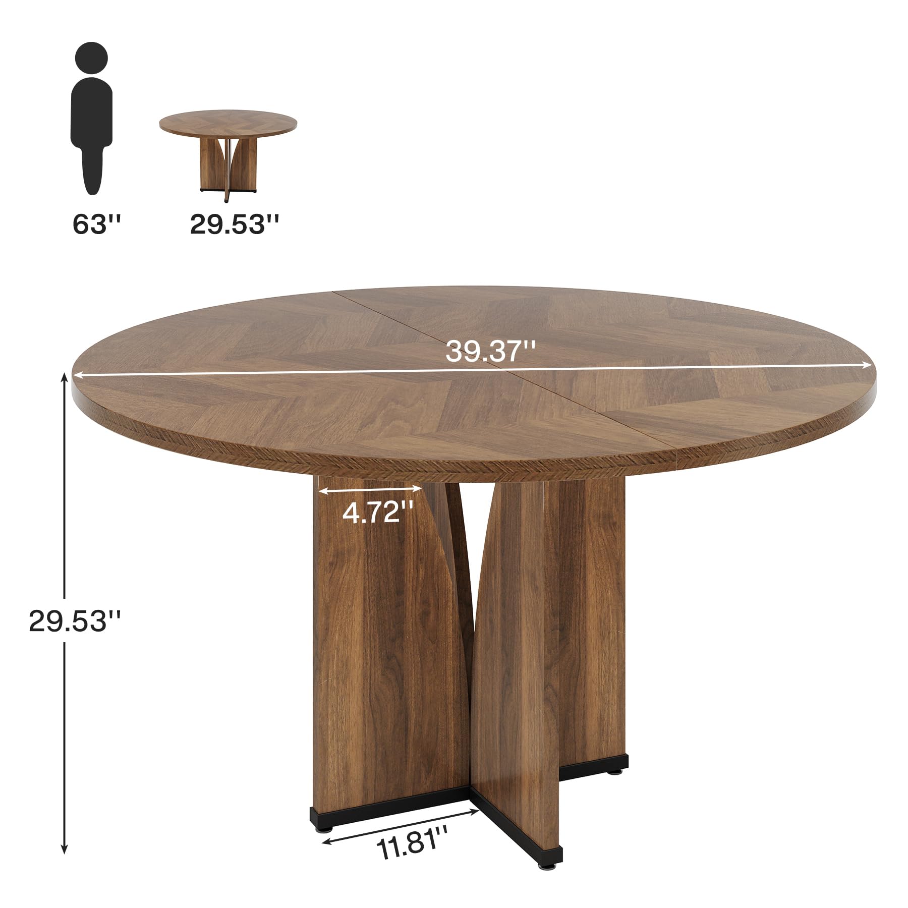 Tribesigns Round Dining Table Wood Kitchen Table for Dining Room Living Room, 39.37" Dining Table for 4 People, Farmhouse Dinner Table with Wooden Table Top and Legs, Rustic Brown (Without Chair)