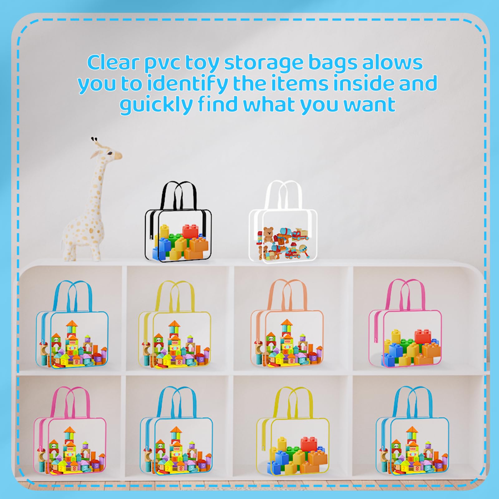 6 Packs Toy Storage Bags PVC Waterproof Organizers Toy Bags Reusable Clear PVC Board Game Storage with Zipper and Handle for Board Games, Building Blocks, Puzzles, Toys and Handmade Accessories