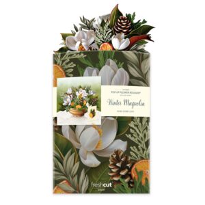 Freshcut Paper Pop Up Cards, Winter Magnolia 15 inch Paper Flower Bouquet Greeting Cards with Blank Note Card & Envelope, Birthday Gifts for Women, Holiday Cards