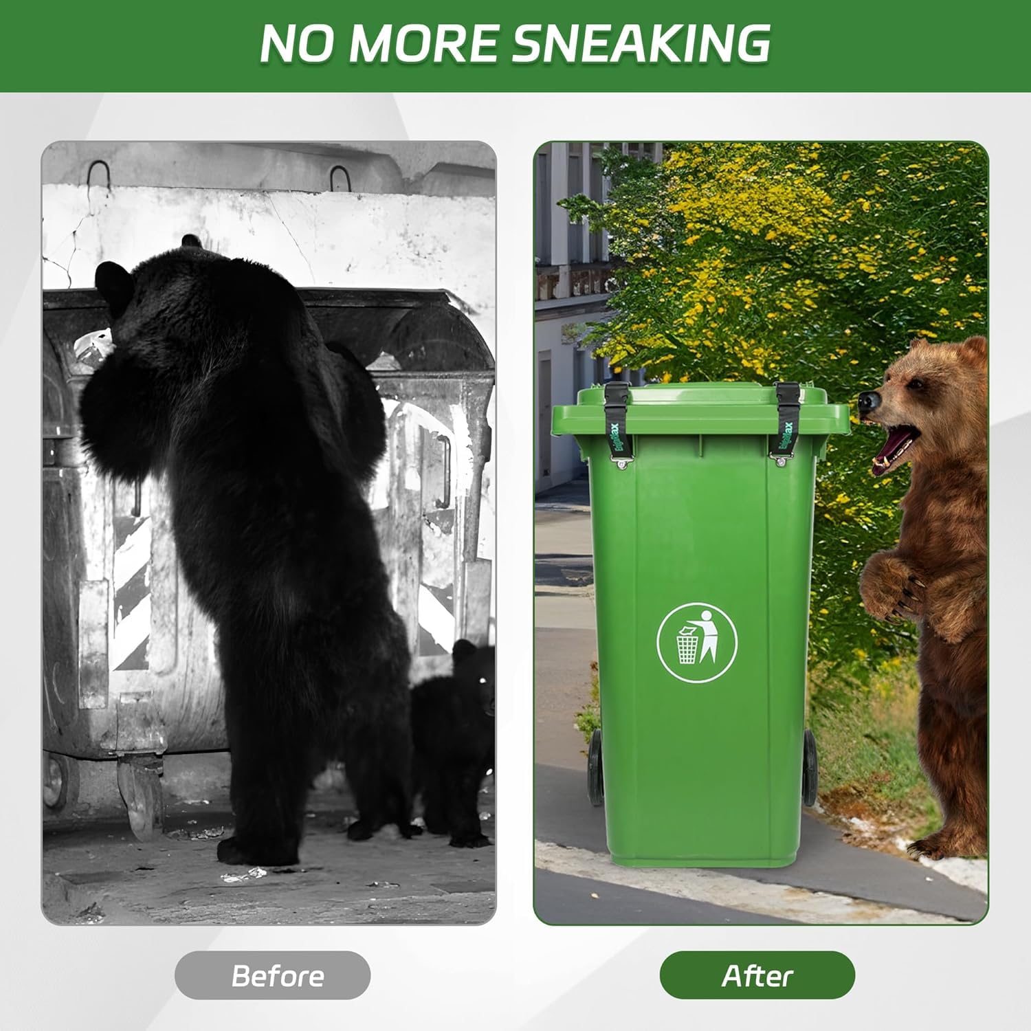 Trash Can Locks for Animals, Raccoon Bear Proof Trash Can Lock, Easy to Install, Long Lasting Strap Lid Garbage Can Lock for Out Door Garbage Can - 2PCS