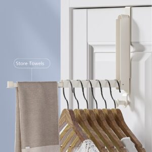 Over The Door Folding Clothes Drying Rack, Alluminum Alloy Hanger with Retractable Lod, Laundry Hanging Coat Rack with 6 Groves, Clothing Hanger Hook for Towel,Coat,Bag and Robe (White Hook Type)