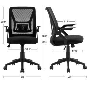 VECELO Mid-Back Swivel Ergonomic Office Chair with Adjustable Arms, Mesh Lumbar Support for Computer Task Work, Black