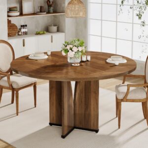 Tribesigns Round Dining Table Wood Kitchen Table for Dining Room Living Room, 39.37" Dining Table for 4 People, Farmhouse Dinner Table with Wooden Table Top and Legs, Rustic Brown (Without Chair)