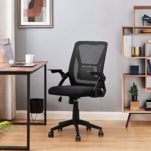 VECELO Mid-Back Swivel Ergonomic Office Chair with Adjustable Arms, Mesh Lumbar Support for Computer Task Work, Black