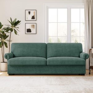 Keyluv 70.9" Modern Loveseat Sofa Couches for Living Room, Fabric Couches with 21.7" Deep Seat and Widen Curved Armrest, Solid Wood Frame, Removable Sofa Cover, Easy Assembly, Green