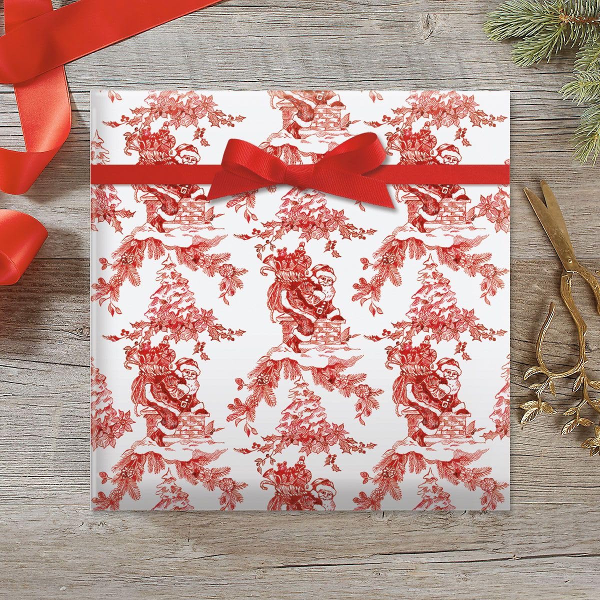 Current Toile Santa Jumbo Rolled Christmas Gift Wrap, Premium Semi-Gloss 23-Inch x 32-Foot Wrapping Paper Roll, 61 Square Feet Total