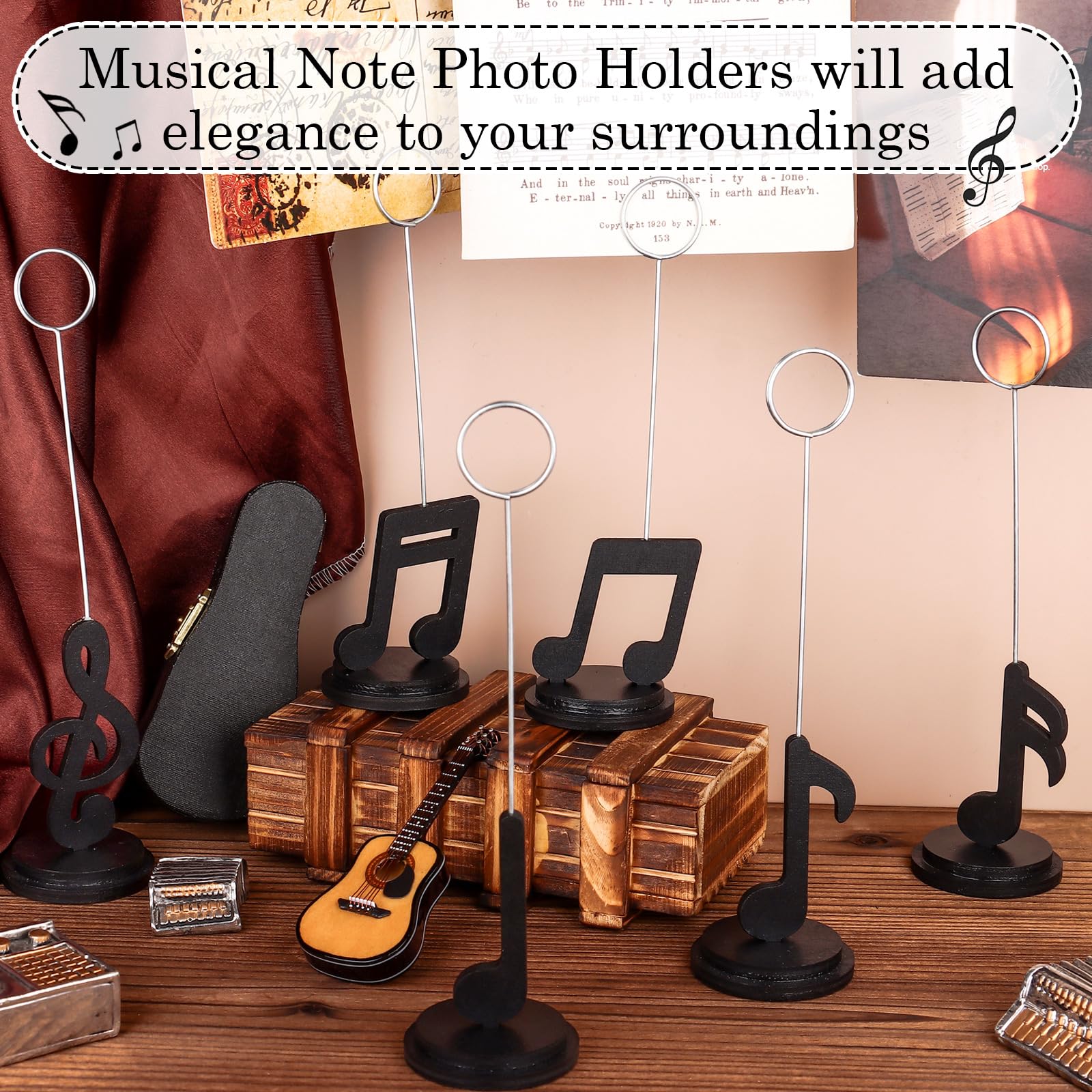 Youdaju 6 Pcs Musical Note Photo Balloon Holder Note Holders Table Number Photo Clips Holder Place Card Holder Music Note Decoration Name Place Card Holder for Music Theme Party Birthday Wedding