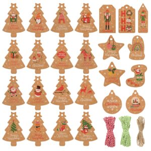 lnncdsc 125 pieces tags kraft paper christmas tags with string,for christmas decorations diy gift packaging,christmas labels for present.