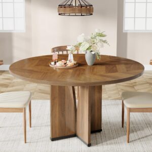 tribesigns round dining table wood kitchen table for dining room living room, 39.37" dining table for 4 people, farmhouse dinner table with wooden table top and legs, rustic brown (without chair)