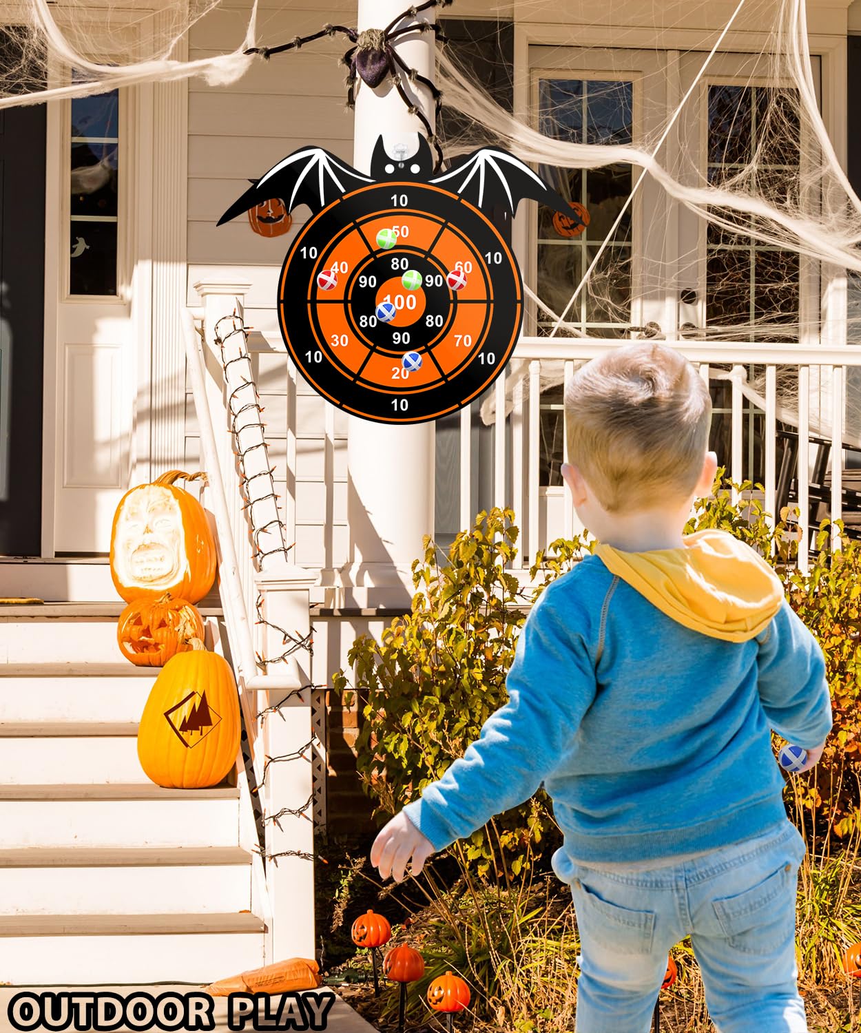 Halloween Party Games Toys for Kids, Large 26" Halloween Bat Dart Board Game Decorations Centerpieces Party Supplies with 12 Sticky Balls for Halloween