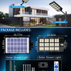 JAYNLT 6000W Solar Street Lights Outdoor,6500K 600000LM Highest Lumen Solar Parking Lot Lights,Waterproof Duks to Dawn Solar Flood Security Lights Motion Sensor for Yards, Driveways