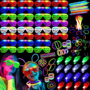 hhj 190 pcs glow in the dark party supplies glow sticks bulk party pack with 100 glow sticks 30 led glasses 60 finger lights glow party favors for kid adult birthday wedding concert 4th of july