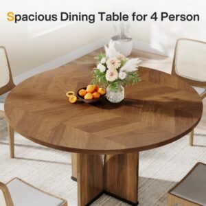 Tribesigns Round Dining Table Wood Kitchen Table for Dining Room Living Room, 39.37" Dining Table for 4 People, Farmhouse Dinner Table with Wooden Table Top and Legs, Rustic Brown (Without Chair)