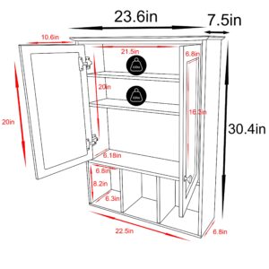 VEIKOU Oversized Bathroom Wall Mounted Storage Cabinet with Dual Mirror Doors, 30.4'' Hanging Medicine Cabinet for Bathroom, Bathroom Cabinet with Adjustable Shelves, White