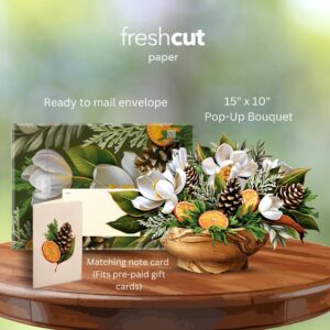 Freshcut Paper Pop Up Cards, Winter Magnolia 15 inch Paper Flower Bouquet Greeting Cards with Blank Note Card & Envelope, Birthday Gifts for Women, Holiday Cards