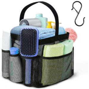 wssrogy portable mesh shower caddy tote bag with 8 pockets for camping, swimming, gym, bathroom, dorm (black)