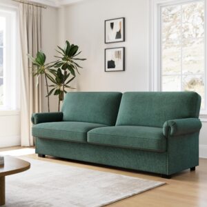 Keyluv 70.9" Modern Loveseat Sofa Couches for Living Room, Fabric Couches with 21.7" Deep Seat and Widen Curved Armrest, Solid Wood Frame, Removable Sofa Cover, Easy Assembly, Green