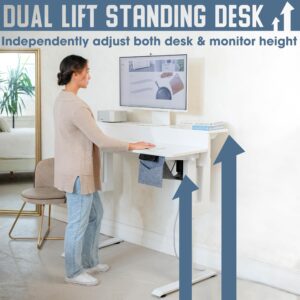 Roam & Remain Dual Lift Adjustable Height Standing Desk — Adjust Both Monitor and Desk Height, Dual Electric Motors 48 x 24 (White)