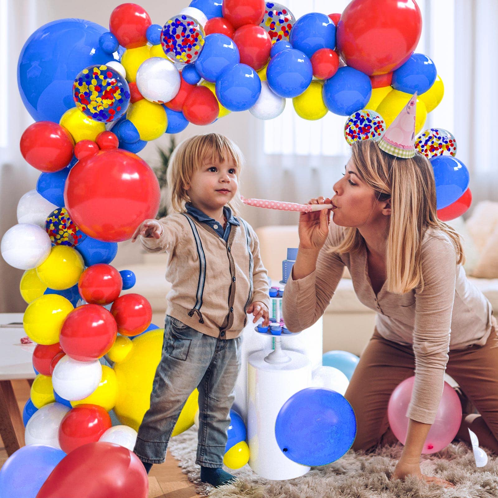 Yellow White Dark Red Dark Blue Balloons and Confetti Balloon for Baby Shower Birthday Graduation Wedding Festival Party Decoration