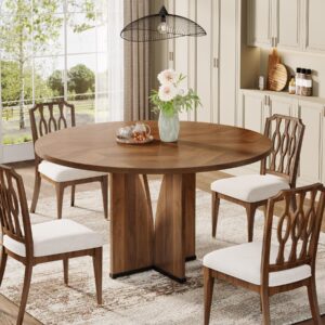 Tribesigns Round Dining Table Wood Kitchen Table for Dining Room Living Room, 39.37" Dining Table for 4 People, Farmhouse Dinner Table with Wooden Table Top and Legs, Rustic Brown (Without Chair)