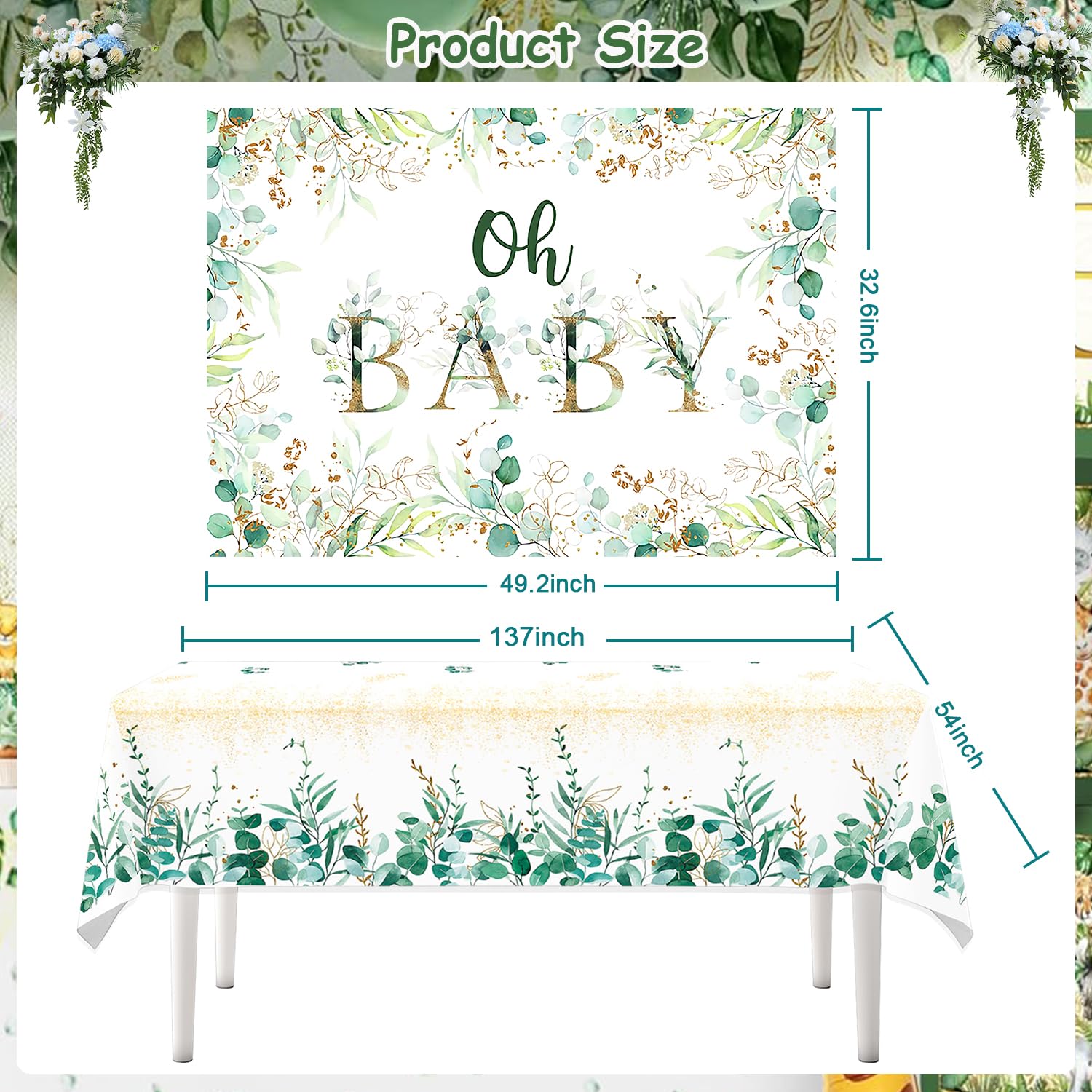 Sage Green Baby Shower Decorations, Neutral Baby Shower Party Decorations for Boy Girl with Oh Baby Backdrop, Tablecloth, Cake Topper, Balloon Garland, Dots Banner for Woodland Safari Gender Decor