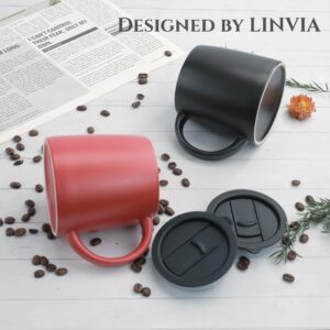 LINVIA Classic Mug, 16 oz Large Coffee Mug with Handle, Ceramic Porcelain Tea Cup, Smooth Matte (Sliding Lid, Black)