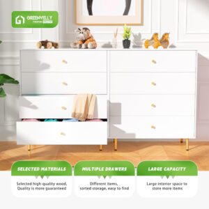 Greenvelly White 4 Drawer Dresser, 44” Tall Modern Dressers with Golden Metal Legs, White Dressers with 4 Drawers, Wood Storage Chest of Drawers for Bedroom, Living Room