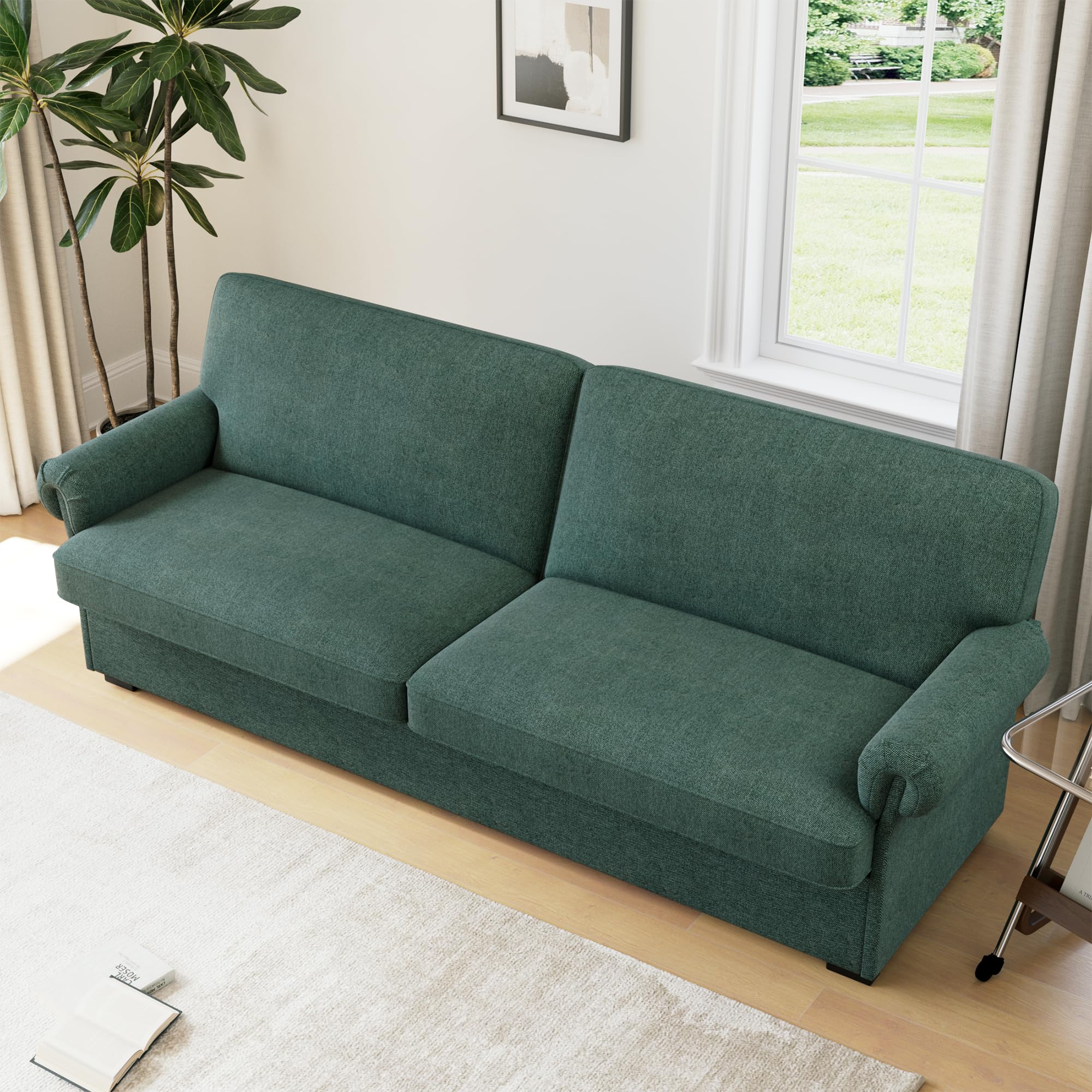 Keyluv 70.9" Modern Loveseat Sofa Couches for Living Room, Fabric Couches with 21.7" Deep Seat and Widen Curved Armrest, Solid Wood Frame, Removable Sofa Cover, Easy Assembly, Green