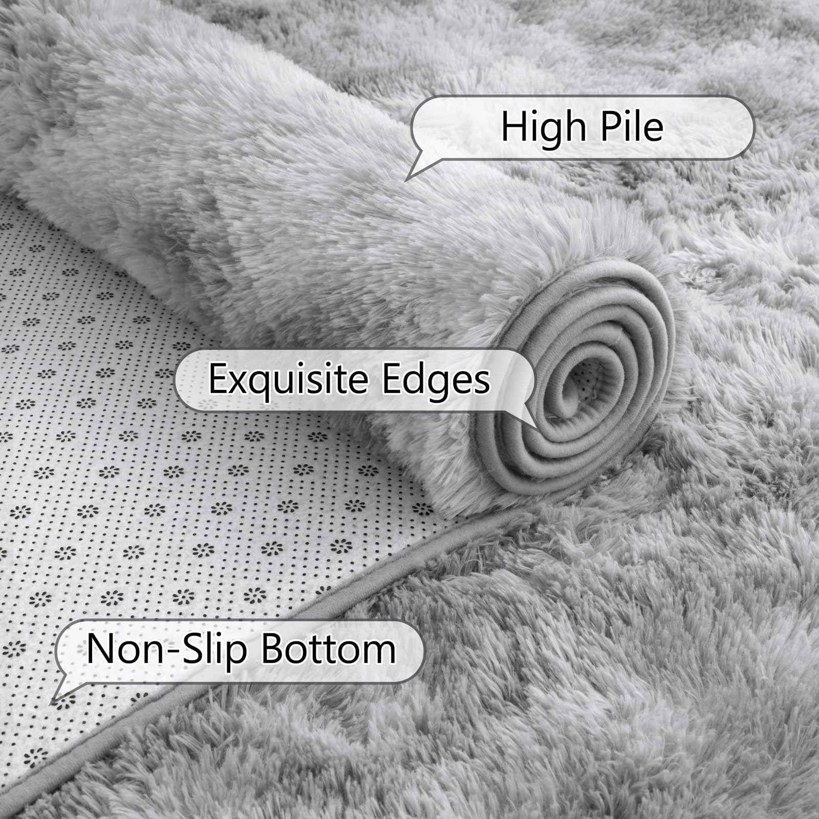 AROGAN 2x6 Feet Soft Runner Rugs for Bedroom Plush Fluffy Rug, Shag Furry Area Rug Carpet Non Shedding for Nursery Children Kids Girls Room Home Hallways Decorative, Grey and White